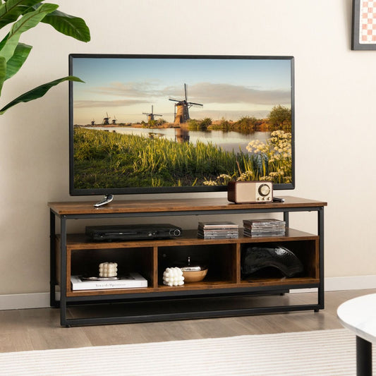 48" Meuble TV à 3 Niveaux avec 3 Compartiments Cadre en Métal pour Salon Chambre 110 x 42,5 x 45 cm Marron