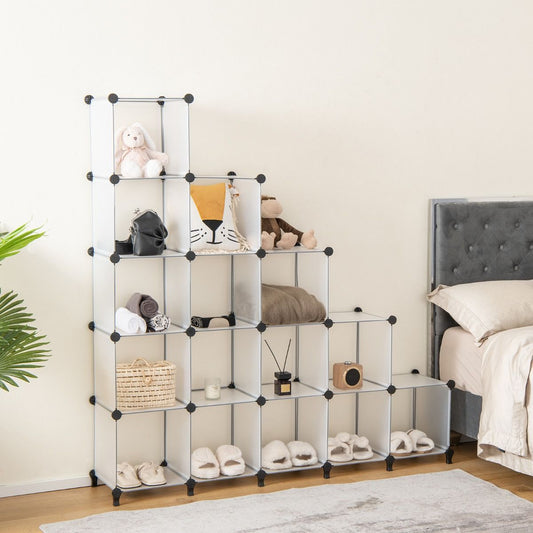 16 Cubes Armoire de Chambre Rangement avec Connecteurs ABS et Marteau Métallique Armoire Portable DIY Semi-transparent Blanc
