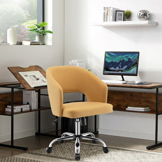 Chaise de Bureau Cuir PU Réglable en Hauteur, Fauteuil de Bureau Base en Métal Pivotante à Dossier Moyen Jaune