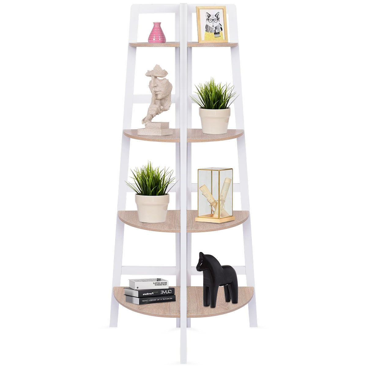 Etagère d'Angle avec 4 Etagères Bibliothèque Polyvalent en MDF de Haute Qualité 32x32x138cm