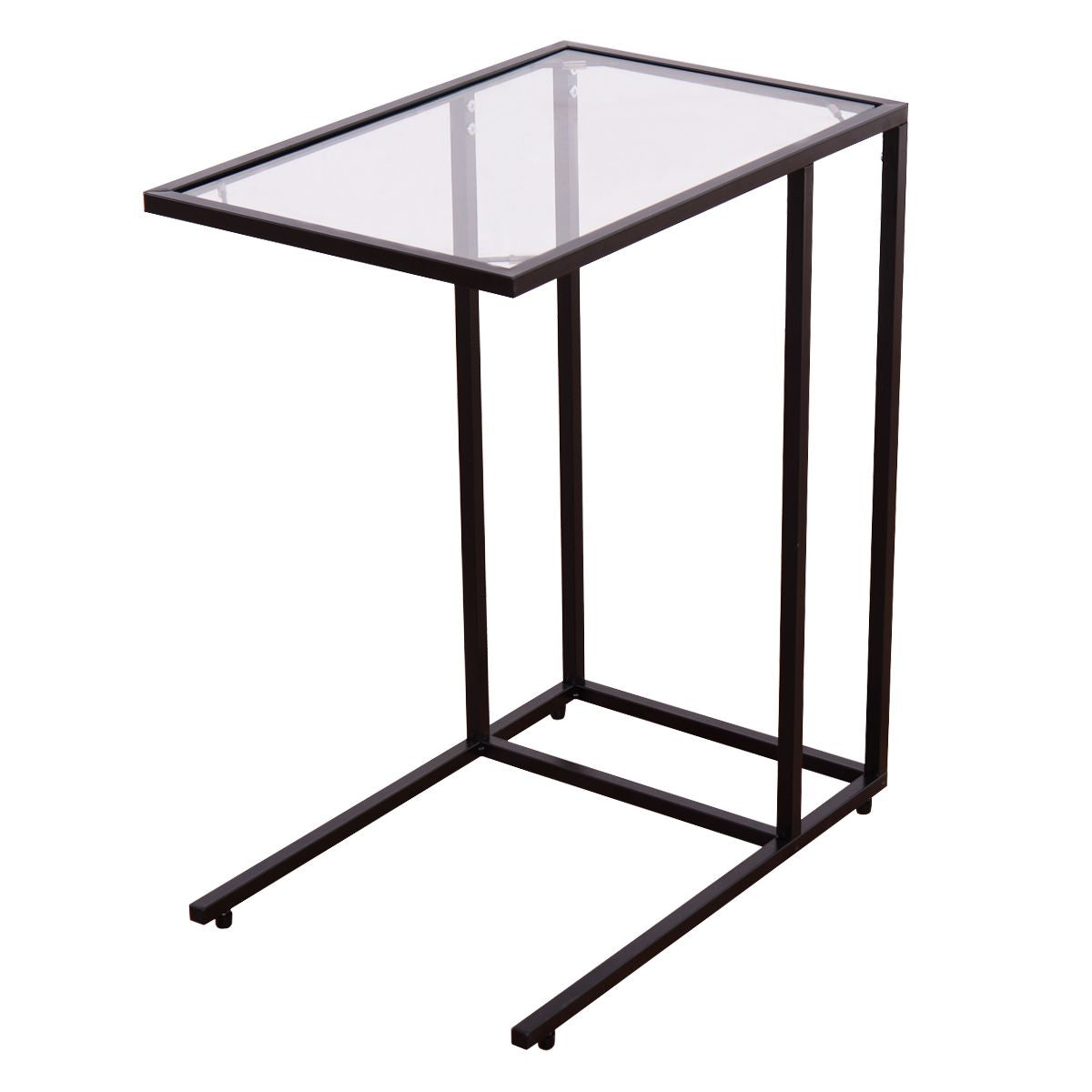 Table d’appoint en forme de C Table de canapé Table d’extrémité moderne, en acier et verre trempé, 35x55,5x65cm, Noir