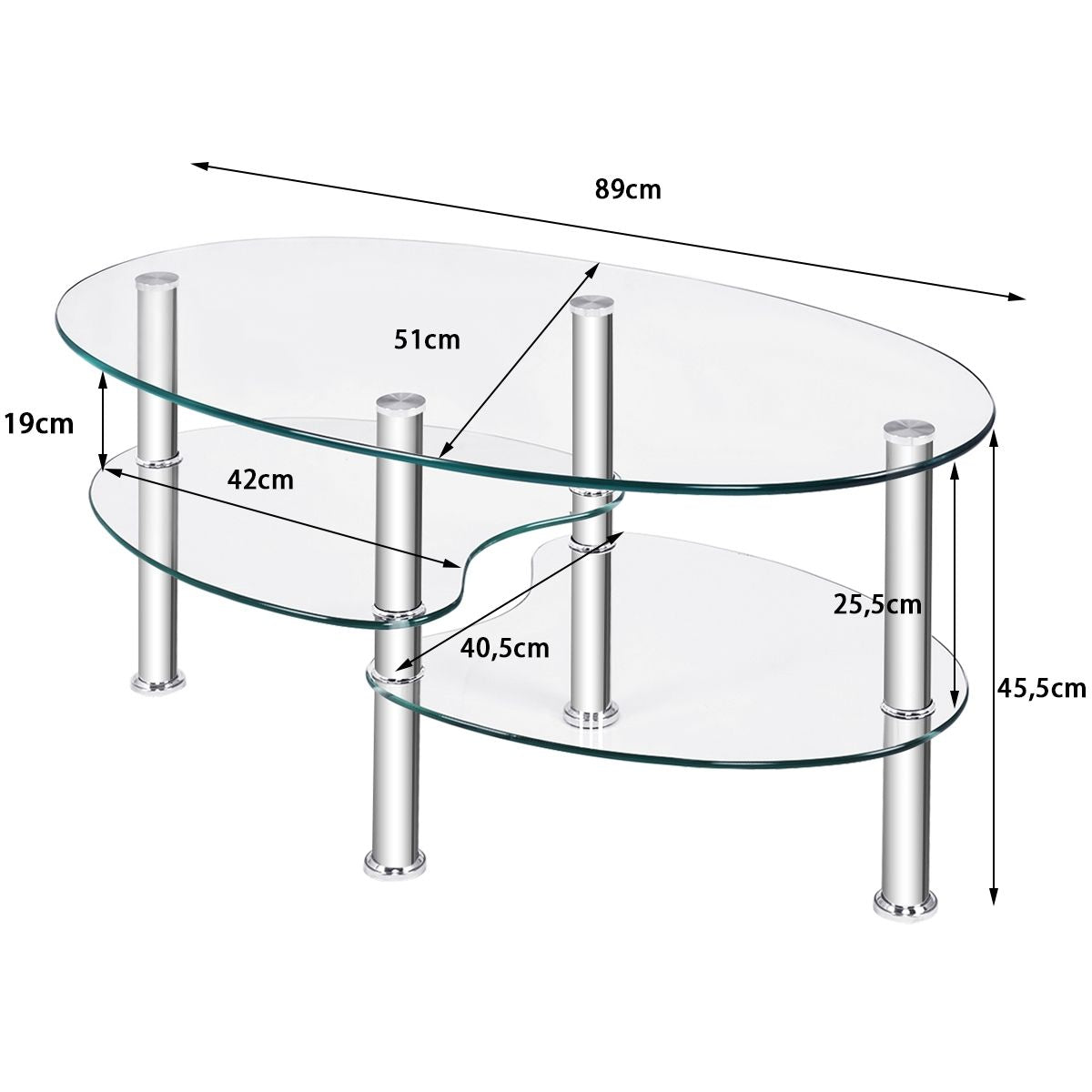 Table Basse en Verre Trempé Table de Salon avec 3 Etagères 90x50x45cm Couleur Transparente