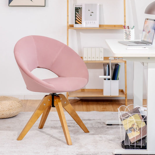 Fauteuil en Tissu Chaise Pivotante Moderne avec Pieds en Bois Massif et Siège Moelleux pour Salon Bureau et Chambre Rose