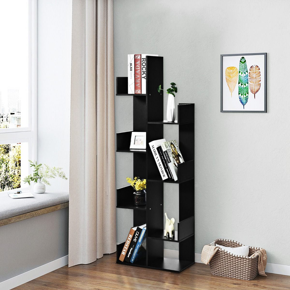 Bibliothèque Etagère Meuble de Rangement Polyvalent avec 8 Etagères Ouvertes Noir