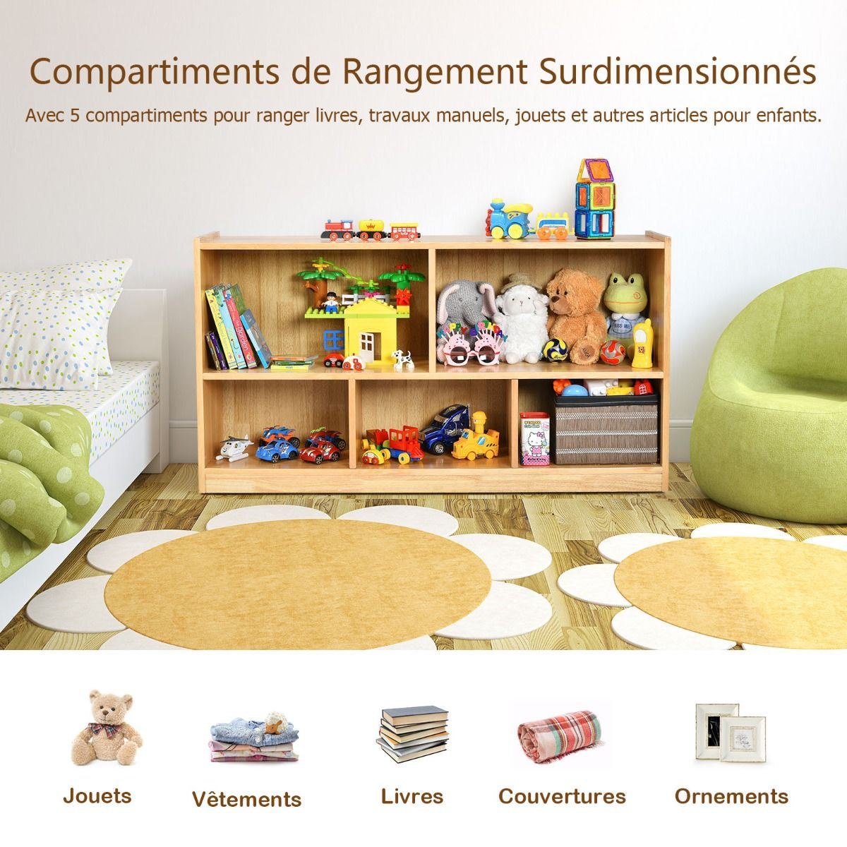 Bibliothèque pour Enfants  111 x 30 x 61,5 CM Rangement pour Livres Jouet et œuvres d'Art