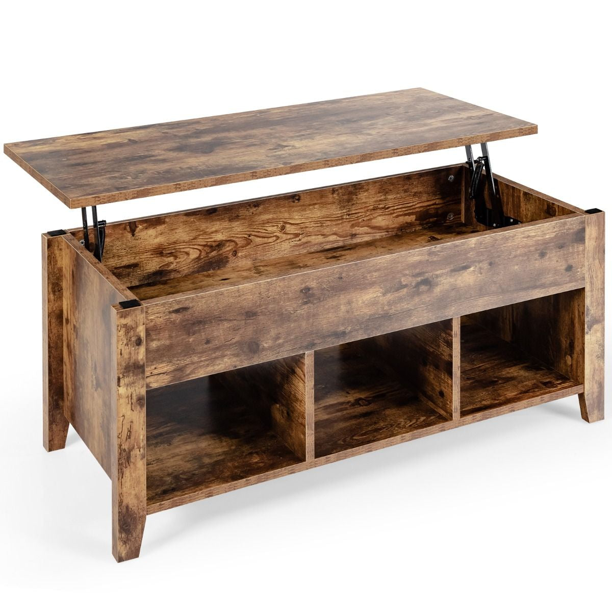 Table Basse avec Plateau Relevable Noir 105 x 52 x 49 CM avec Trois Compartiments pour Rangement Design Contemporain Marron