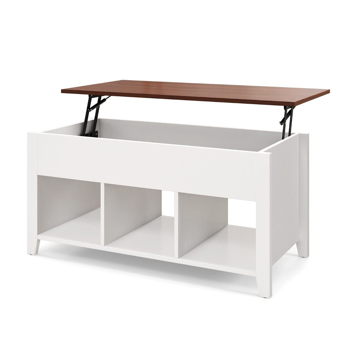 Table Basse avec Plateau Relevable 3 Compartiments Ouverts pour Rangement Polyvalents pour Salon Bureau  Blanc