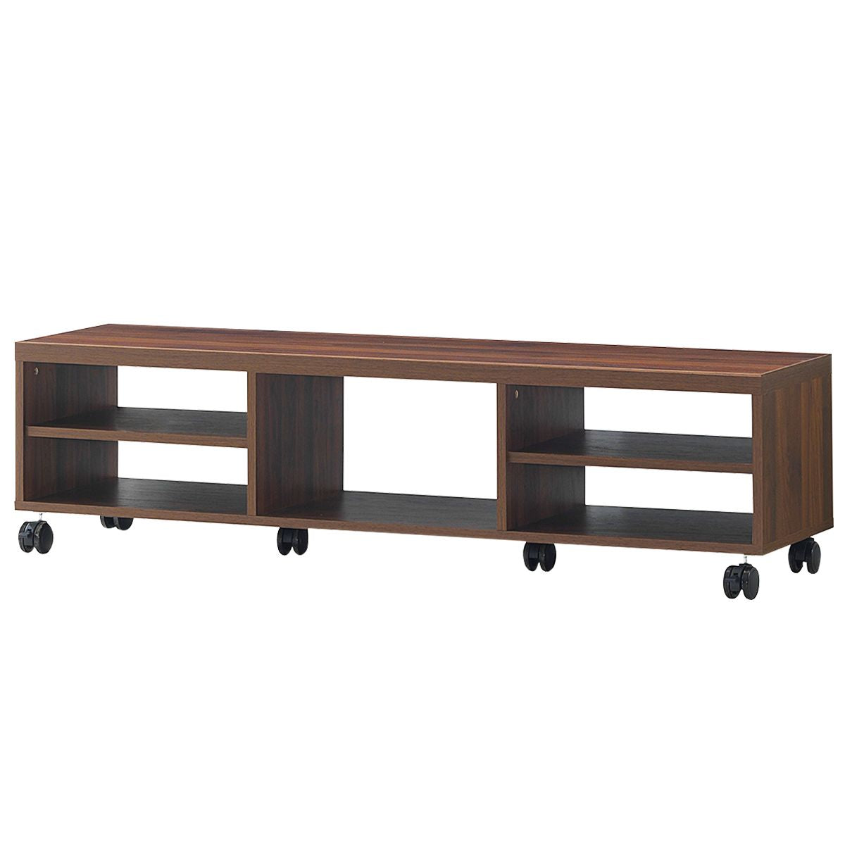 Meuble TV avec Roues Verrouillables 5 Etagères de Rangement Ouverts de Style Moderne pour TV Jusqu'à 55'' en MDF Marron