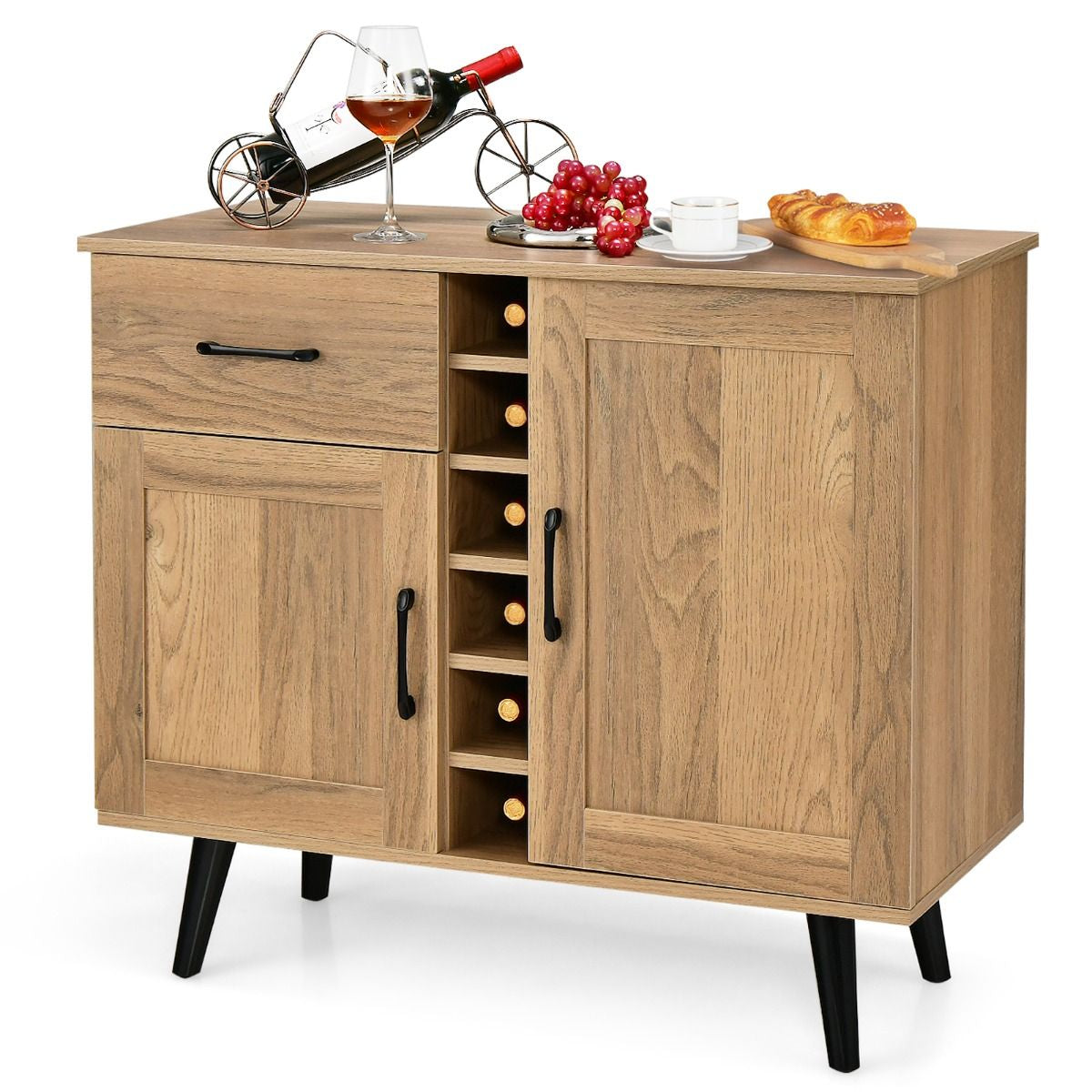 Buffet Cuisine Industriel à 2 Portes avec 6 Porte-Bouteilles Meuble de Rangement avec Tiroir Coulissante Cadre Métallique 90 x 40 x 79 cm