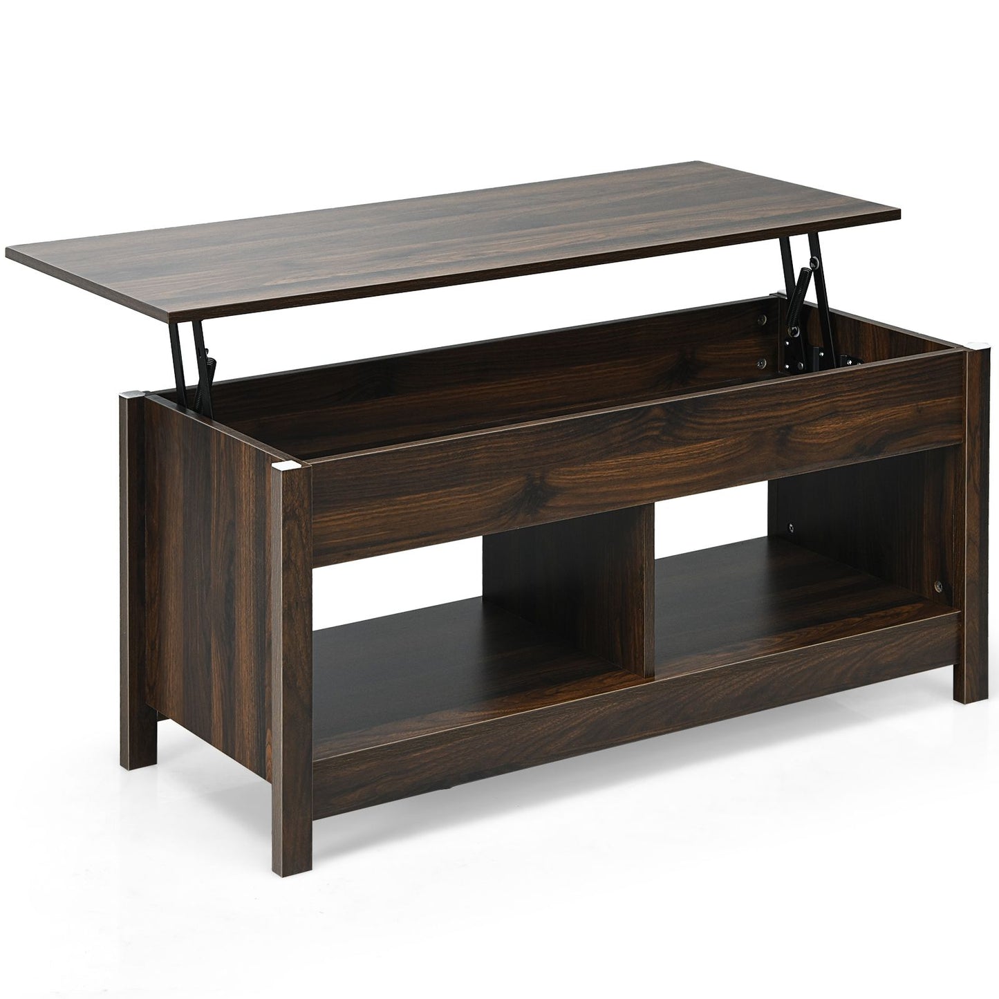 Table Basse avec Plateau Relevable avec Espace de Rangement Caché et Etagère Inférieur 109 x 47,5 x 50-63 cm Café