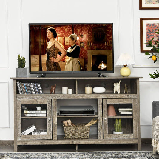 Meuble TV avec 2 Armoires Laterales et Étageres 18" Foyer Électrique pour Salon Chambre 147 x 40 x 81,5 cm Gris