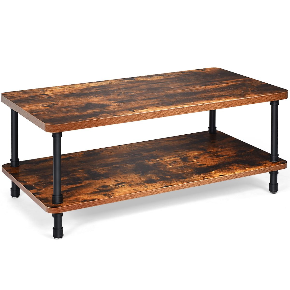 Table Basse Industrielle 110 x 60 x 45 CM avec 1 Tiroir et Etagère de Stockage Cadre en Métal