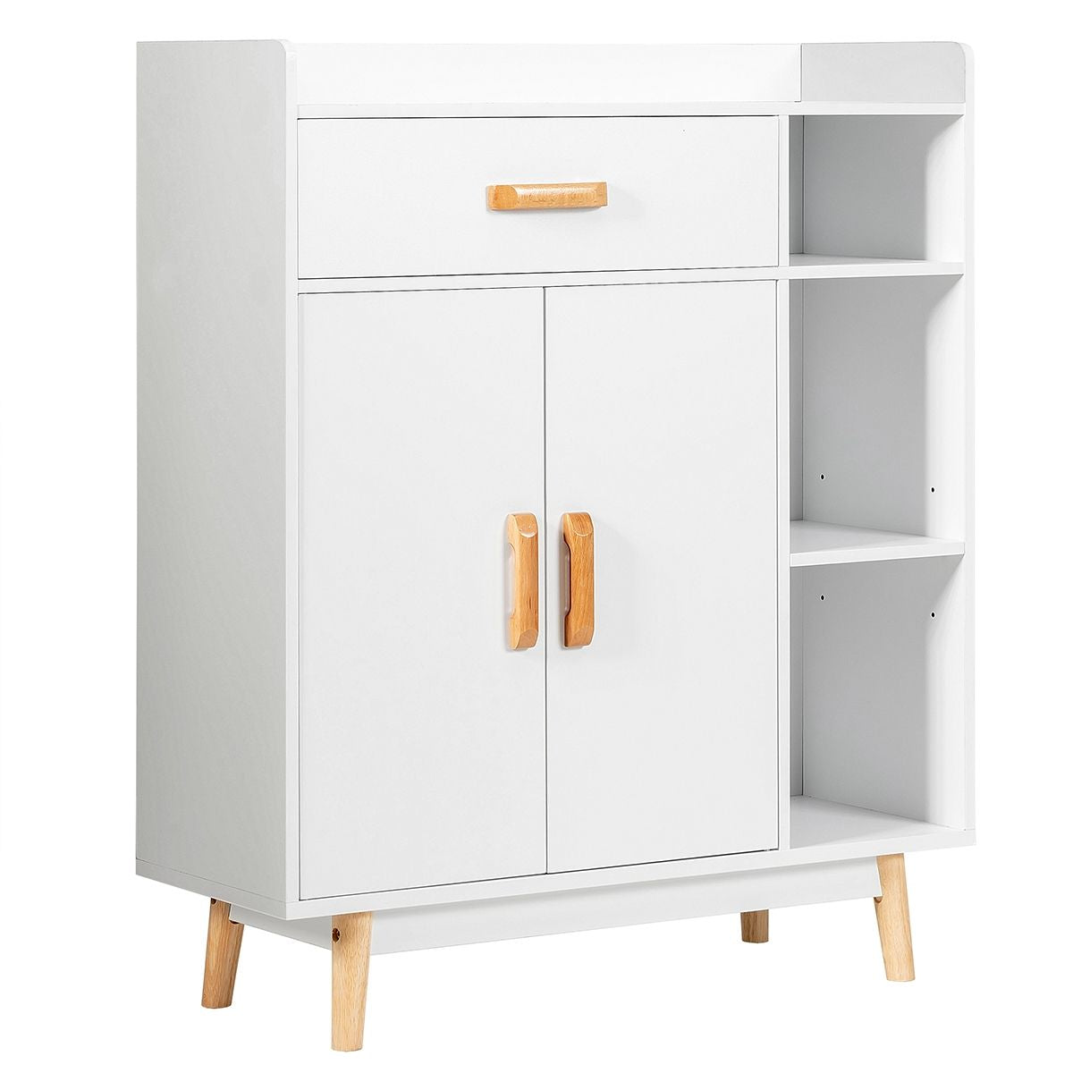 Meuble de Rangement Scandinave 1 Tiroir 2 Portes 3 Etagères 80 x 30 x 95 CM Blanc