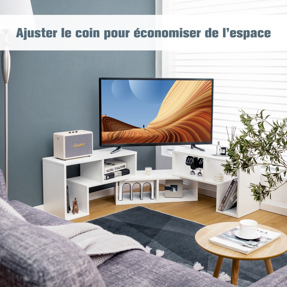 Meuble TV 3 Pièces 140x30x43cm Combination Libre pour Télévision Jusqu’à 49 Pouces pour Salon Chambre Bureau en MDF Blanc