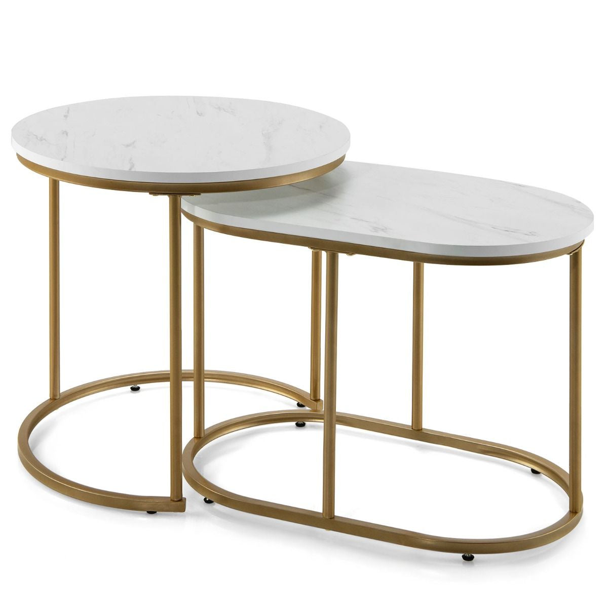 Lot de 2 Tables Basses Gigognes Scandinaves Table d'Appoint Moderne avec Coussinets de Pied Réglables Structure en Métal