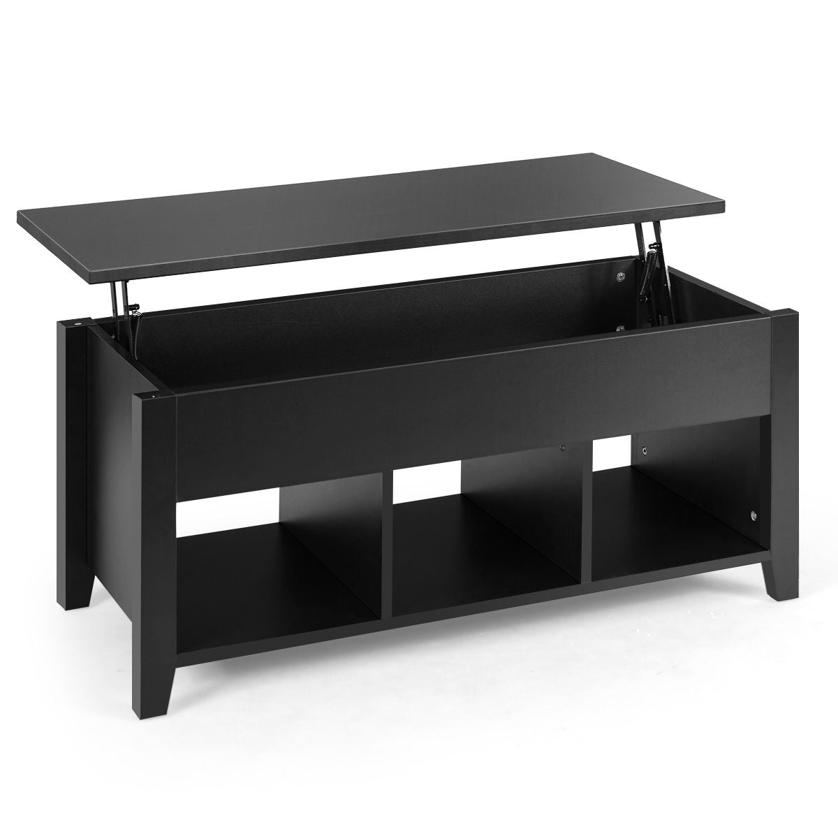 Table Basse avec Plateau Relevable Noir 104,5 x 49,5 x 48,5 CM avec Trois Compartiments pour Rangement Design Contemporain