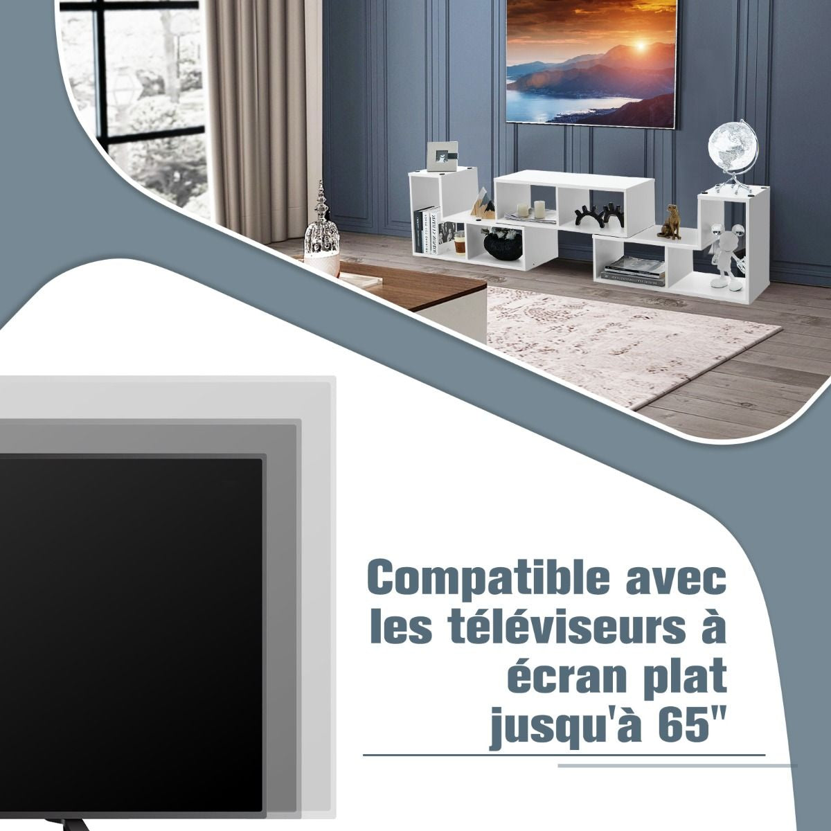 Meuble TV 3 Pièces 139x30x43cm Combination Libre pour Télévision Jusqu’à  49 Pouces pour Salon Chambre Bureau en MDF Noir