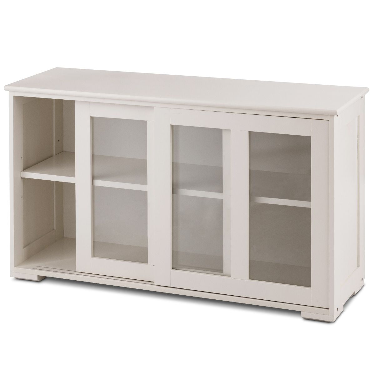 Buffet de Cuisine Commode Rangement Cuisine 2 Etagères avec 2 Porte Coulissantes Beige