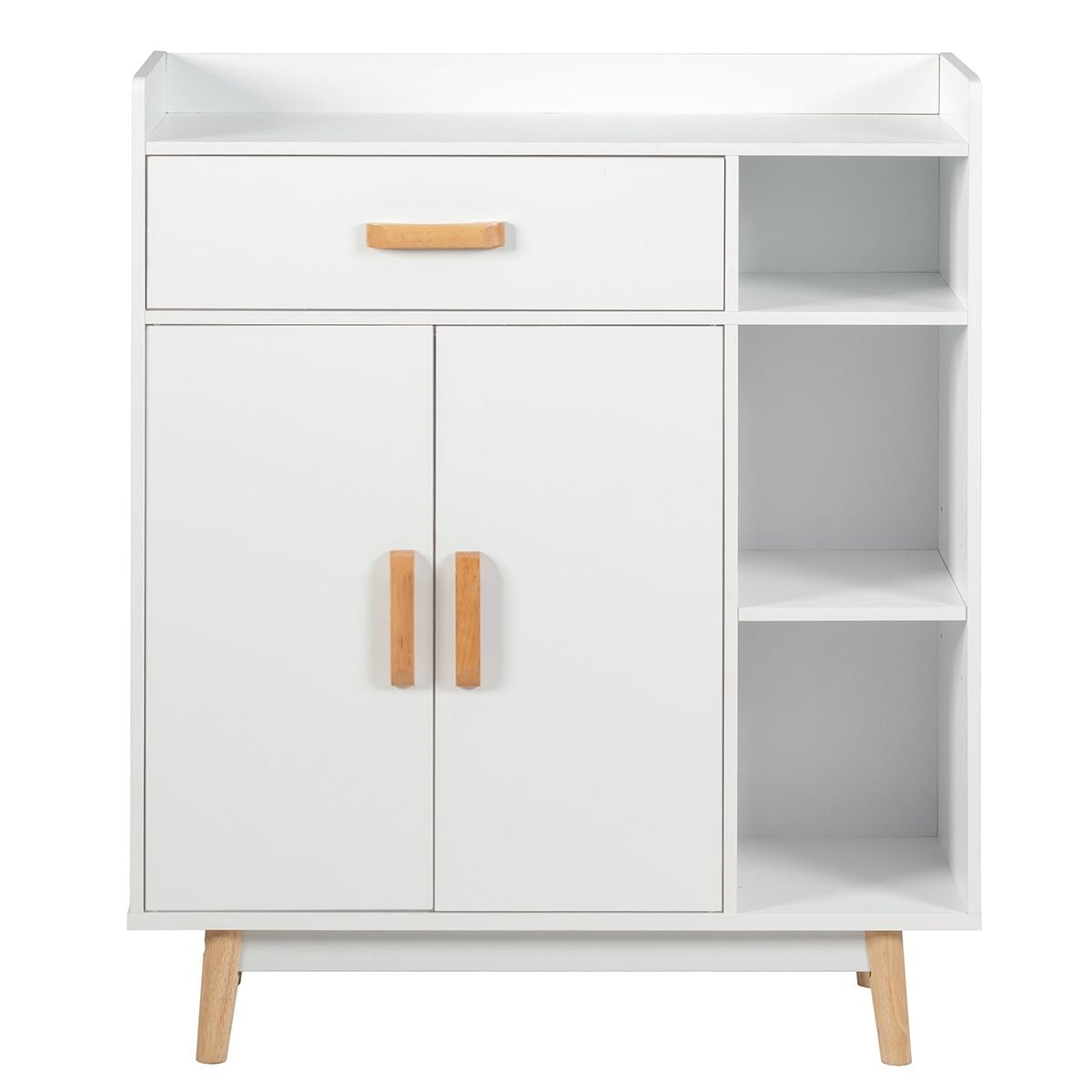 Meuble de Rangement Scandinave 1 Tiroir 2 Portes 3 Etagères 80 x 30 x 95 CM Blanc