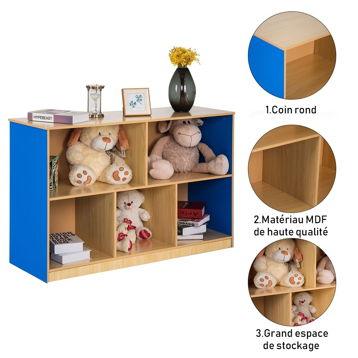 Bibliothèque Étagère de Rangement avec 5 Compartiments Ouverts Meuble pour Rangement 120 x 40 x 76 cm