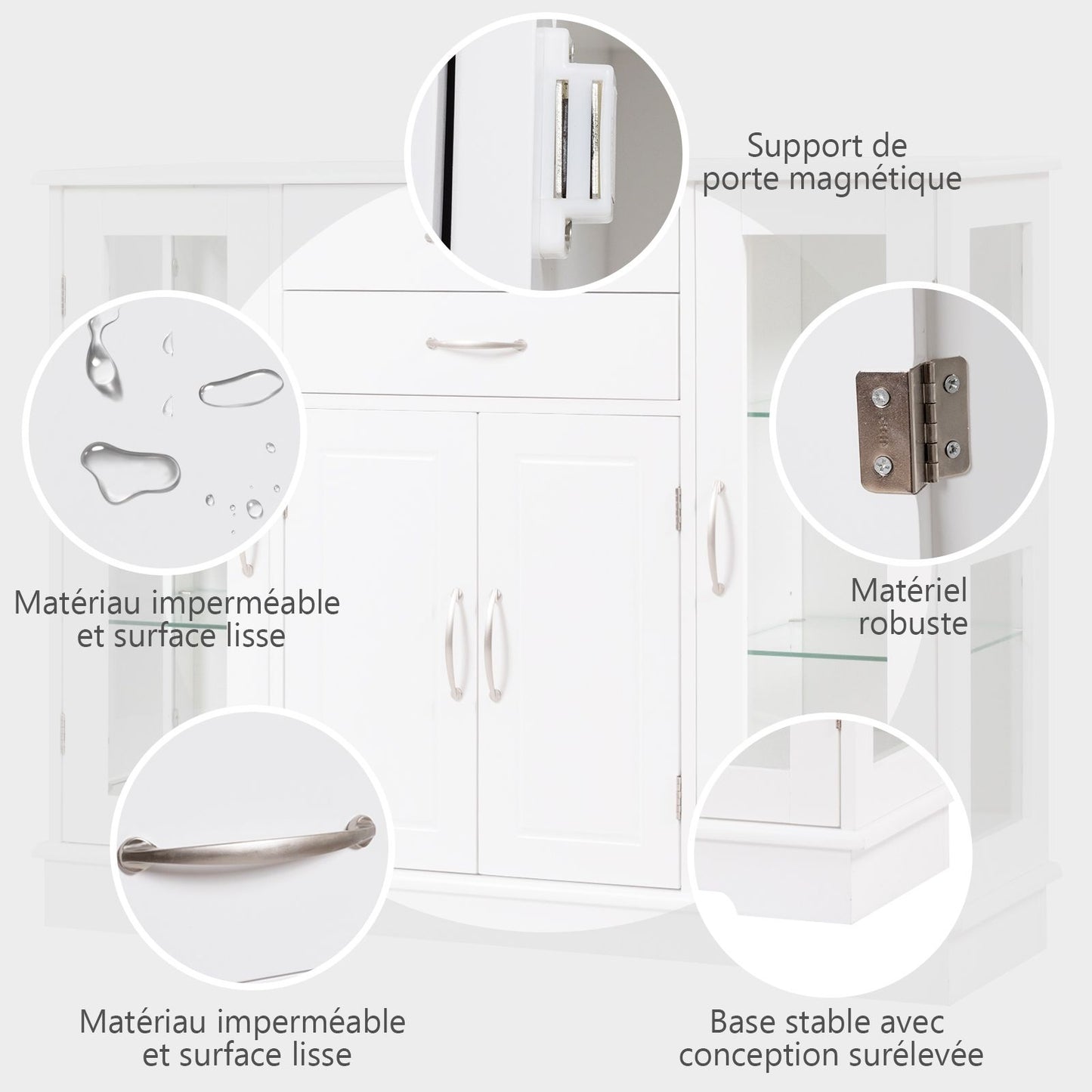 Buffet de Cuisine Meuble de Rangement 107 x 30 x 82 CM  Armoire pour Cuisine et Salon Blanc