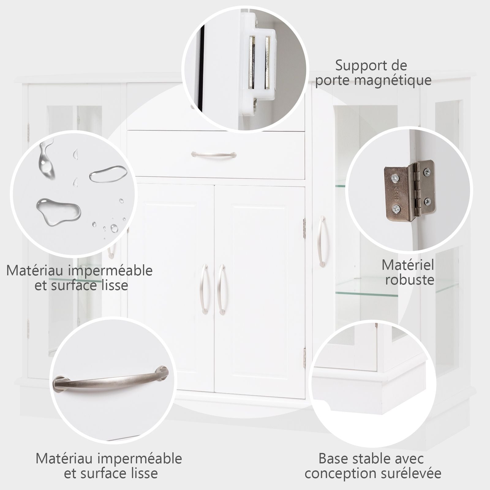 Buffet de Cuisine Meuble de Rangement 107 x 30 x 82 CM  Armoire pour Cuisine et Salon Blanc