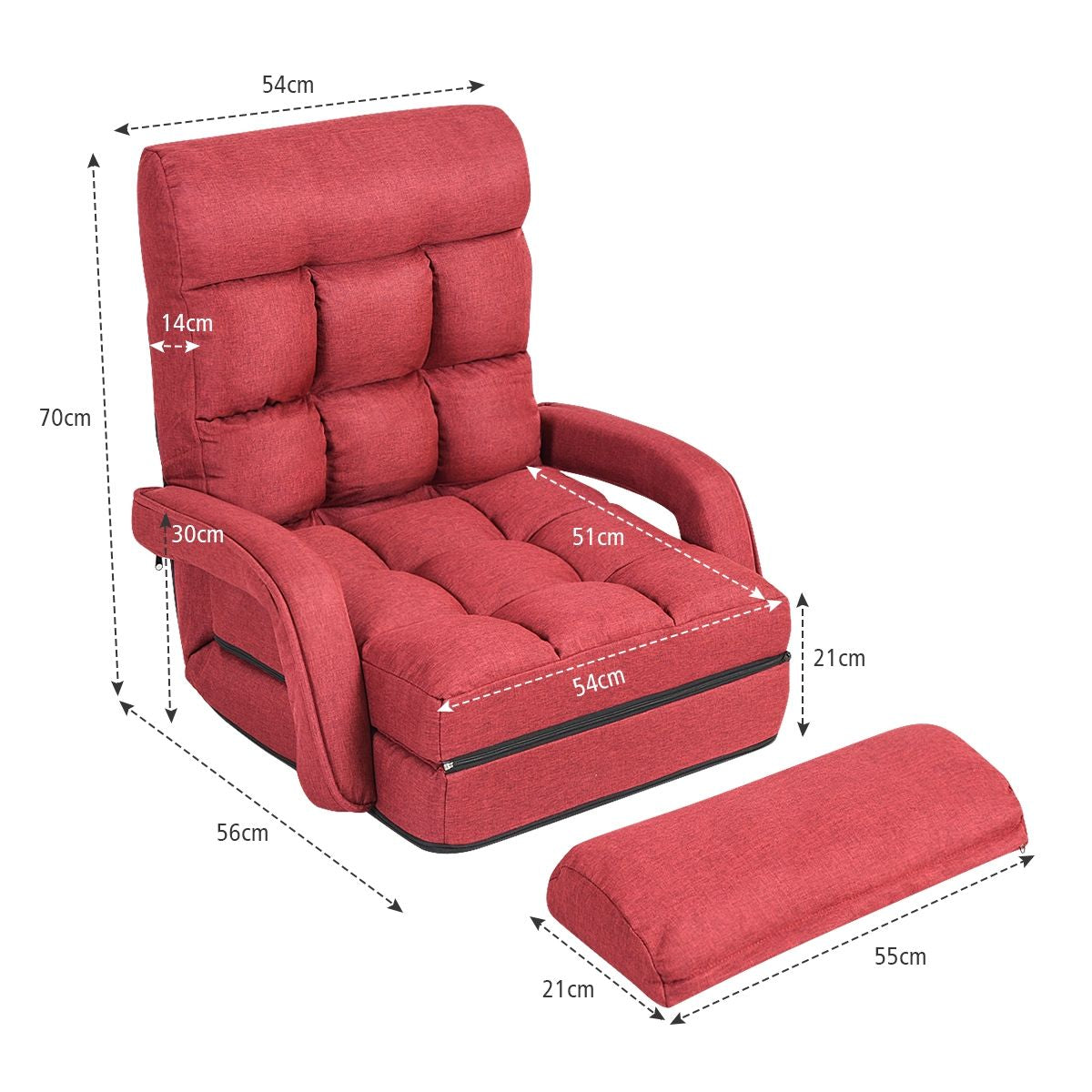 Fauteuil Convertible Chauffeuse Convertible 1 Place en Tissu avec Oreiller 5 Positions Rouge