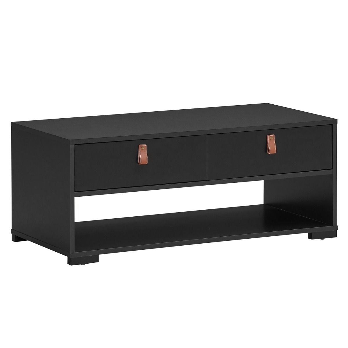 Table Basse Industrielle 100 x 44 x 41 cm (L x l x H) 2 Tiroirs et Étagère de Rangement Noir/Brun