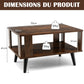 Table Basse Rectangulaire à 2 Niveaux 70 x 50 x 41 CM Table d'Appoint avec Patins Antidérapants Style Industriel Marron