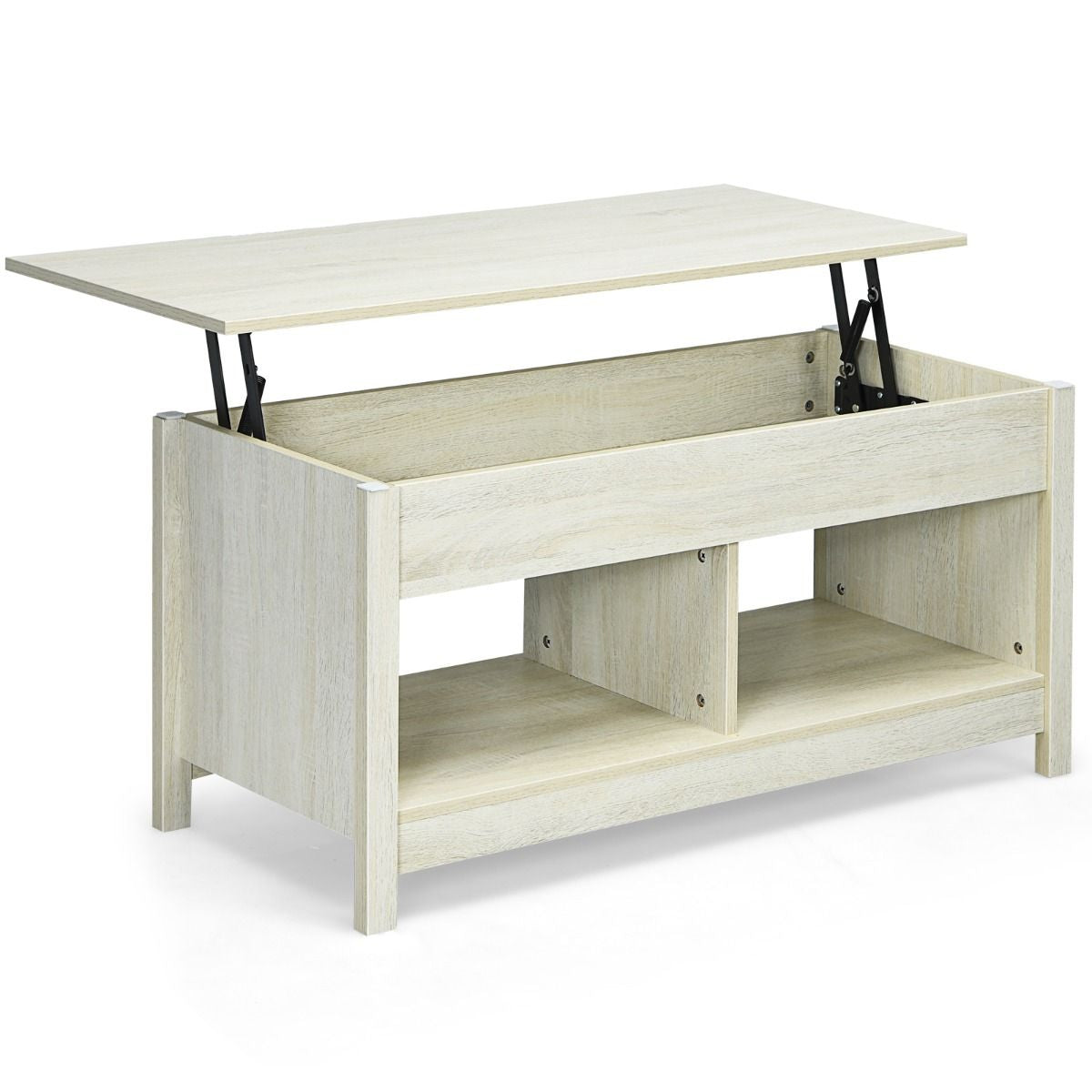 Table Basse avec Plateau Relevable avec Espace de Rangement Caché et Etagère Inférieur 109 x 47,5 x 50-63 cm Blanc