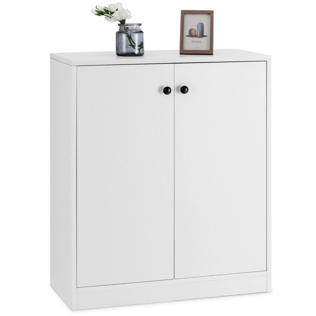 Commode Buffet Meuble de Rangement avec 2 Portes Meuble Bas Blanc avec 3 Étagères Réglables et Dispositif Anti-basculement pour Salon Blanc