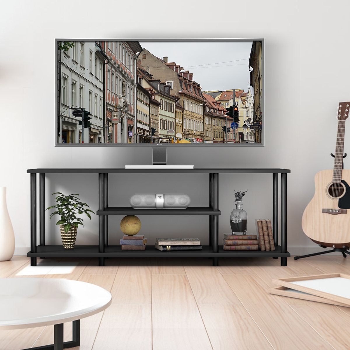 Meuble TV à 3 Niveaux pour Télévision jusqu'à 50 Pouces Banc TV Moderne pour Salon Chambre Noir