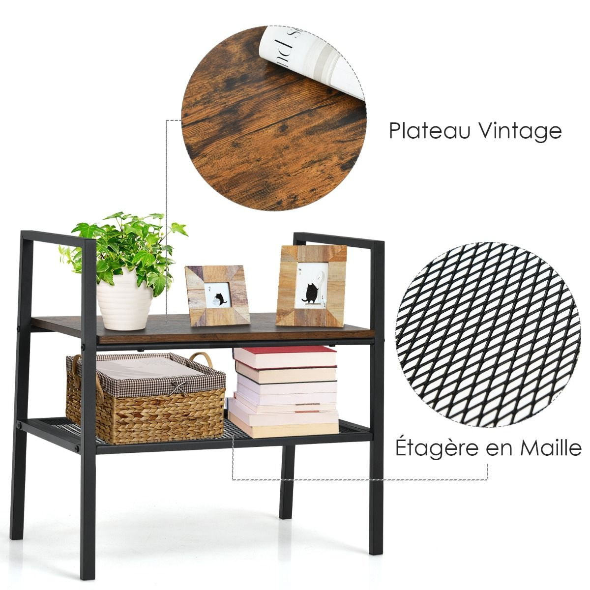 Lot de 2 Étagères de Rangement Empilable à 2 Niveaux 54 x 32 x 52 CM Étagère à Chaussures avec Structure en Métal Style Industriel