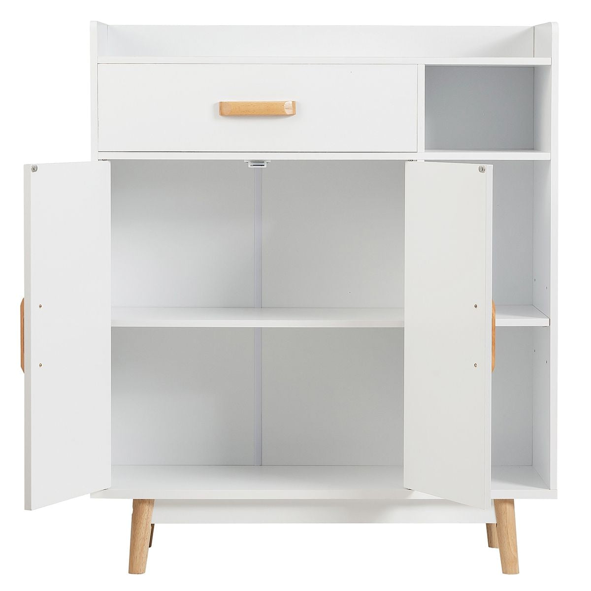 Meuble de Rangement Scandinave 1 Tiroir 2 Portes 3 Etagères 80 x 30 x 95 CM Blanc