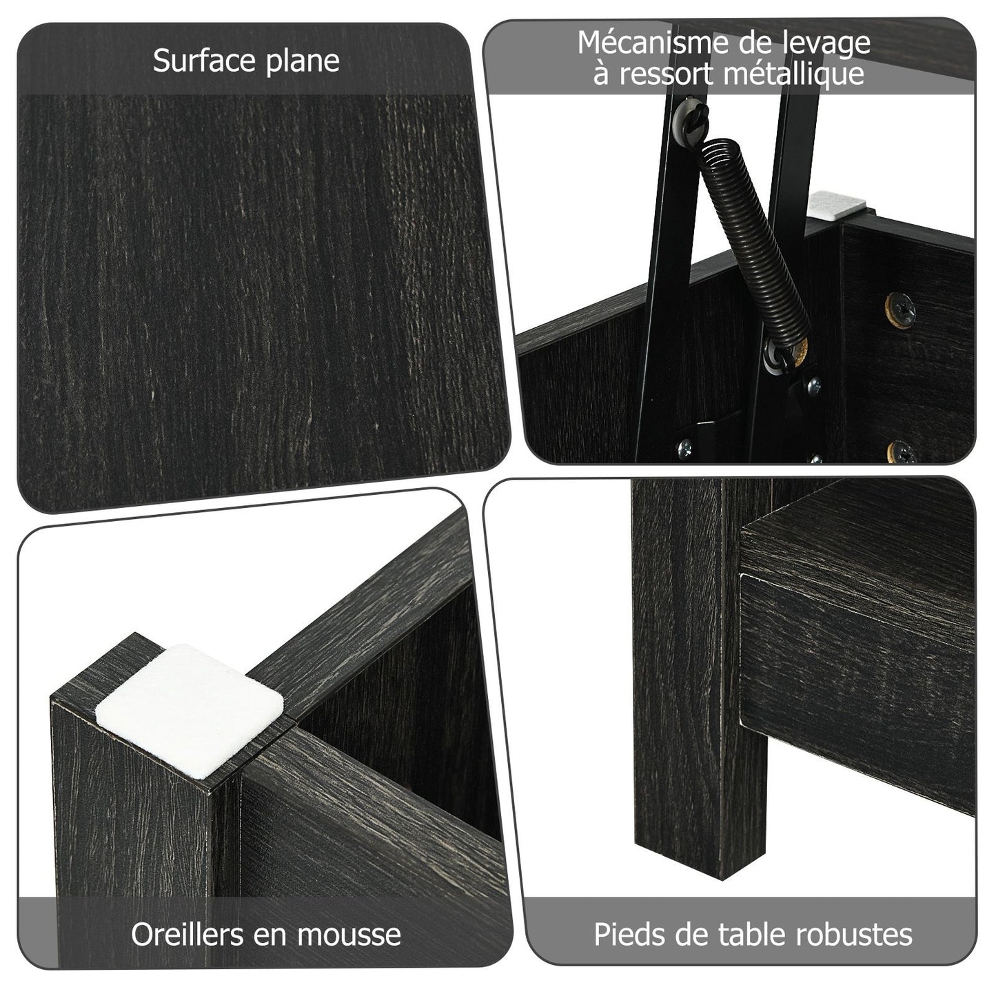 Table Basse avec Plateau Relevable avec Espace de Rangement Caché et Etagère Inférieur 109 x 47,5 x 50-63 cm Noir