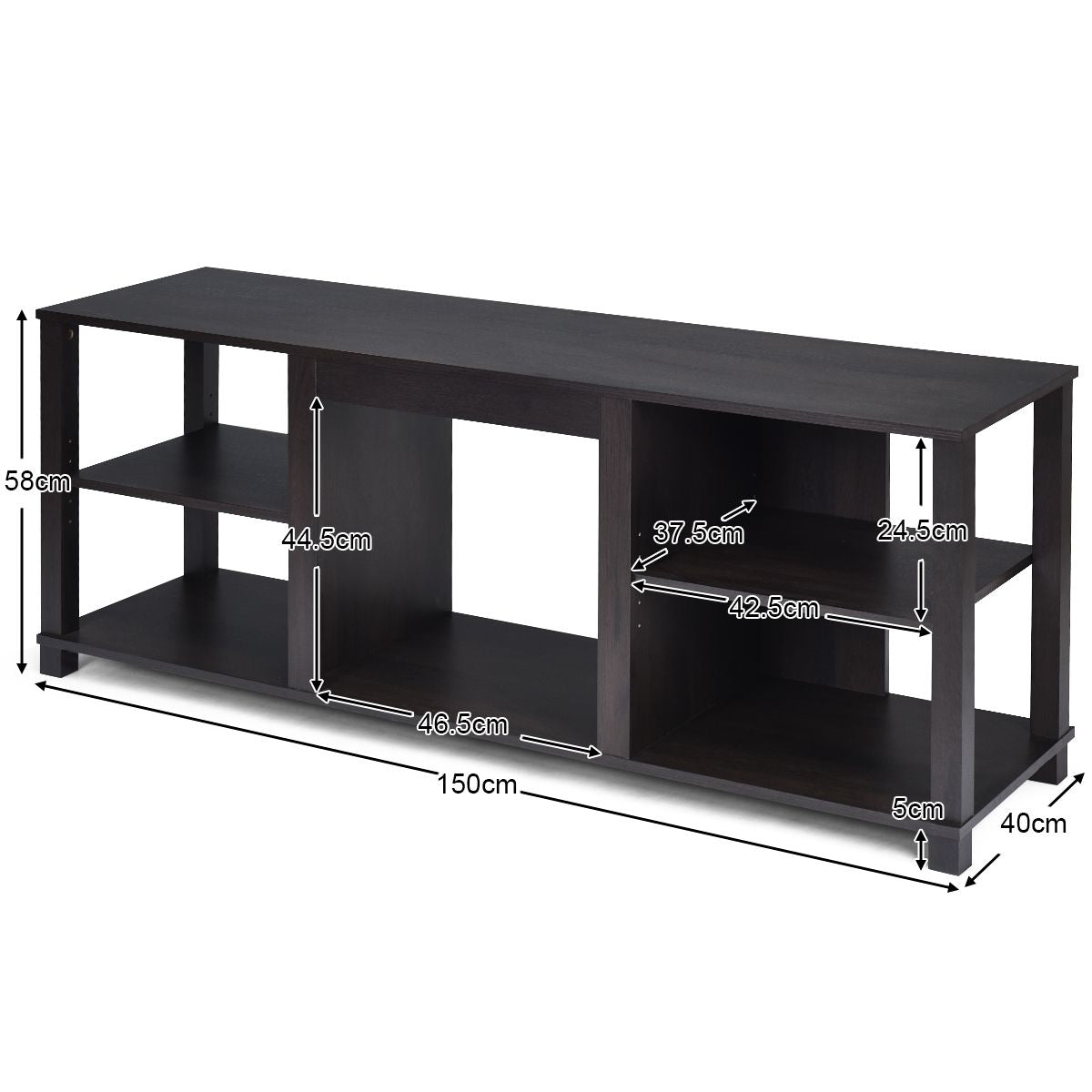 Meuble pour TV Max 65 Pouce avec Emplacement pour Cheminée Electrique et 2 Etagères pour Multimédia 150x40x58 cm (LxlxH)