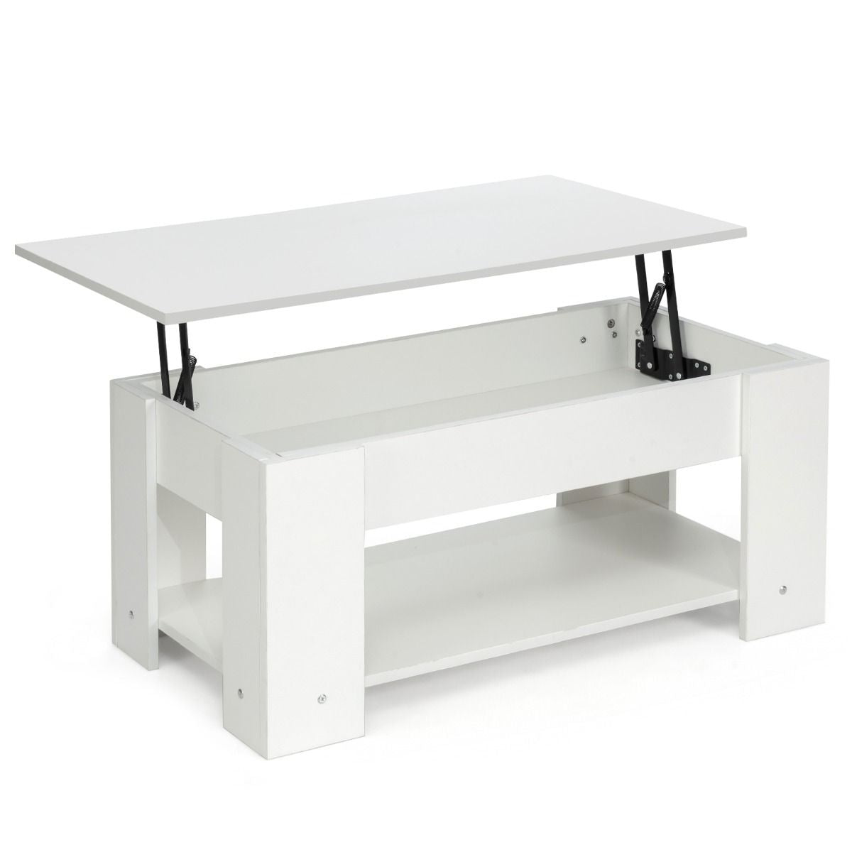 Table Basse avec Plateau Relavable et 1 Etagère pour Rangement Style Moderne 98 x 51 x 42 CM Blanc