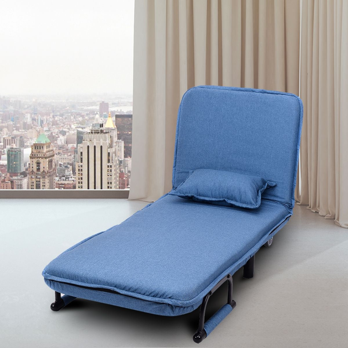 Fauteuil Convertible avec Accoudoirs et Dossier Réglable Rembourré par Éponge Roue avec Frein Bleu