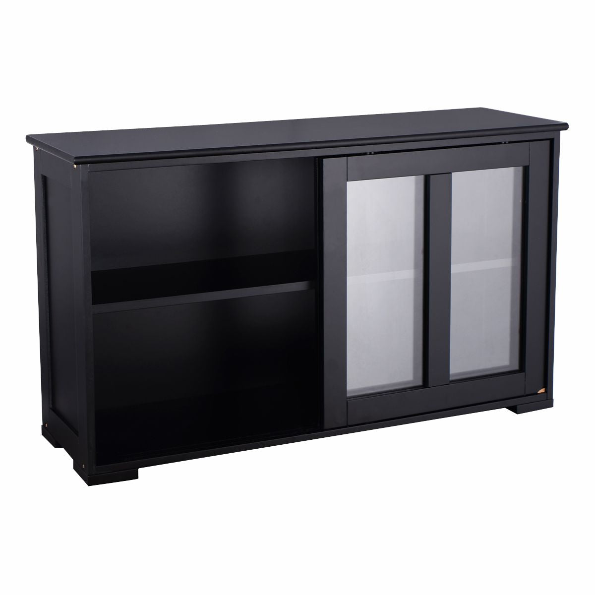 Buffet Meuble de Cuisine Cabinet de Stockage Placard Verre Porte Coulissante Noir en MDF de Haute Qulaité