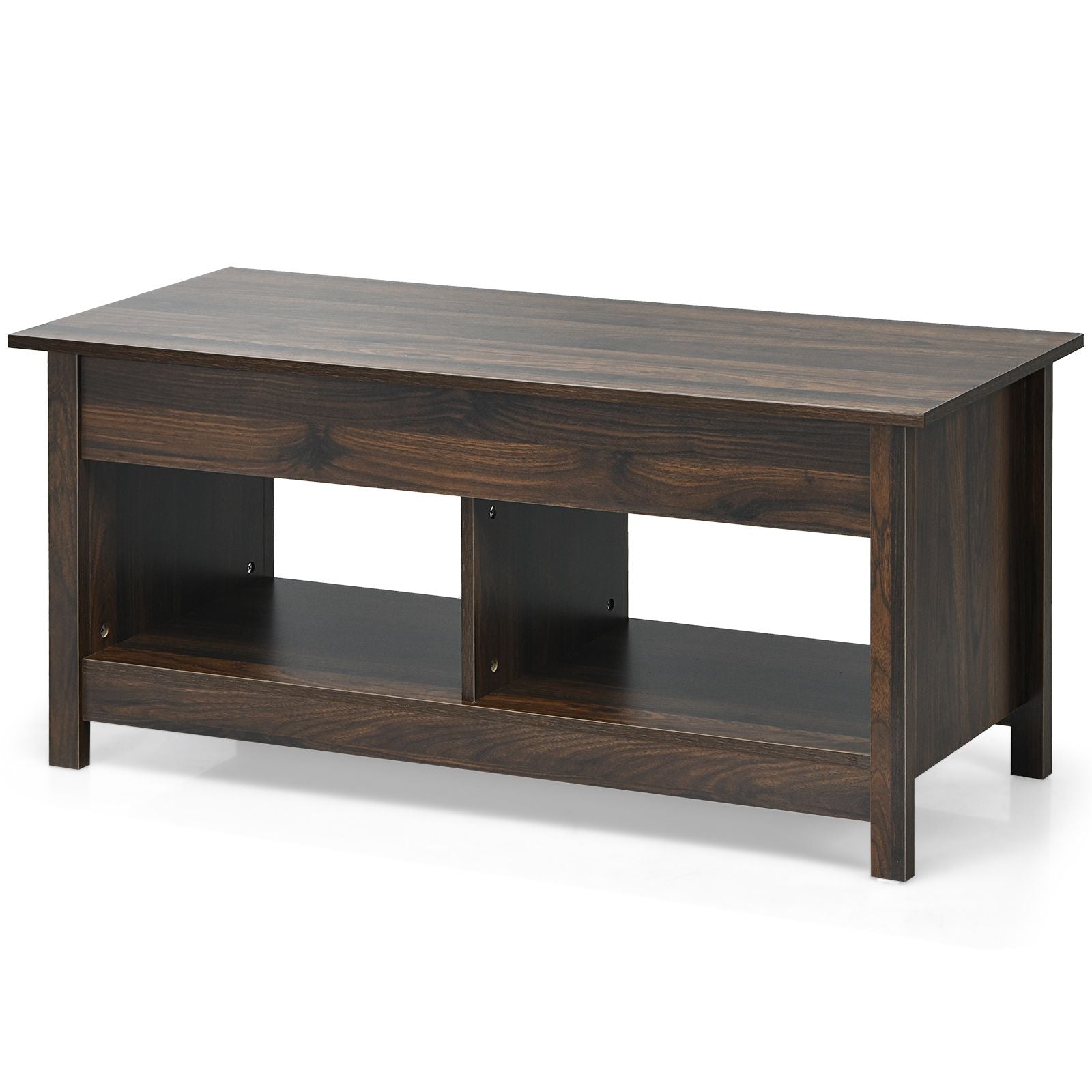 Table Basse avec Plateau Relevable avec Espace de Rangement Caché et Etagère Inférieur 109 x 47,5 x 50-63 cm Café