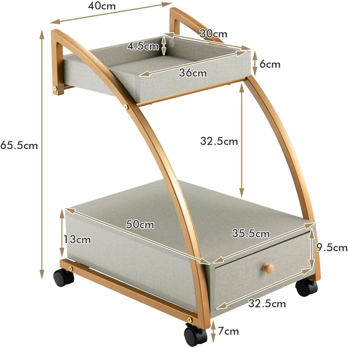 Table d'Appoint avec Plateau Amovible et Roues Verrouillables Chariot de Rangement Mobile pour Salon Chambre Bureau et Cuisine