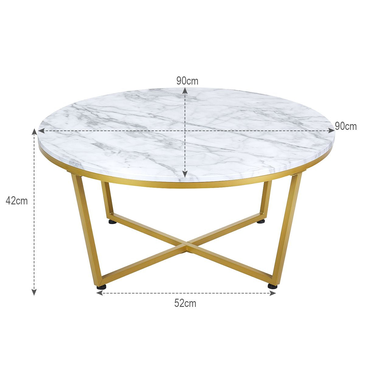 Table basse ronde table à thé avec base en forme de X châssis en métal table pour les petits espaces