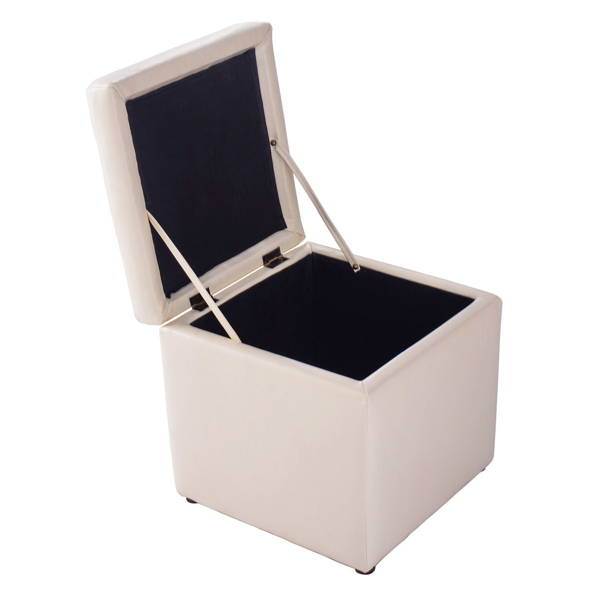 Tabouret Pouf Coffre Boîte de Rangement Repose-Pied Ottoman avec Espace de Stockage Cuir PU 40 x 40 x 40CM Beige