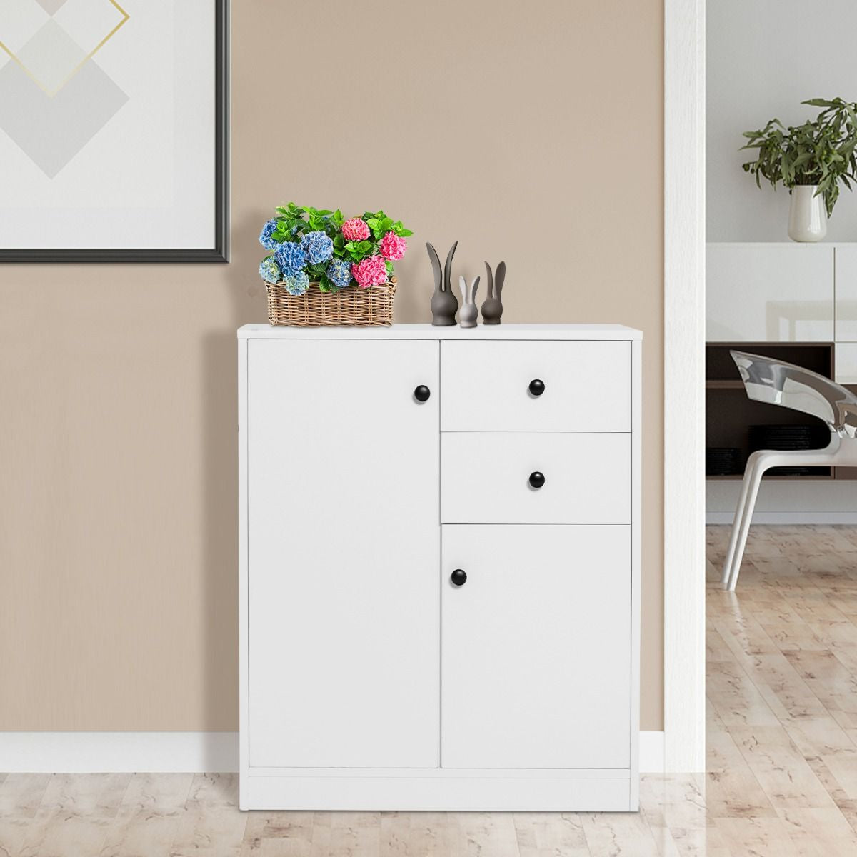 Commode Buffet Meuble de Rangement avec  2 Tiroirs et 2 Portes Meuble Bas Blanc avec Étagères Réglables pour Salon Chambre Entrée 72 x 34 x 85,5cm Blanc