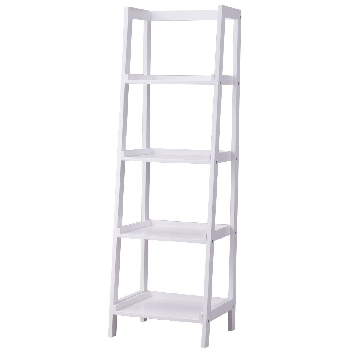 Étagère Bibliothèque Rangement Style Echelle 4 Niveaux Meuble WC Style Echelle 44 * 34 * 140cm Blanc