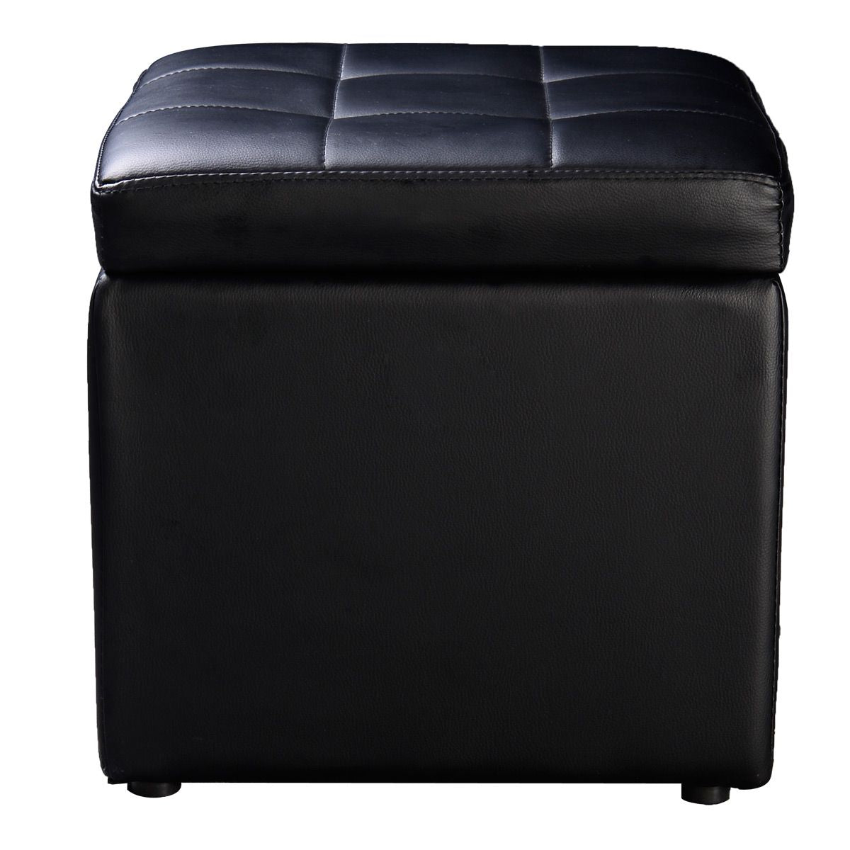 Tabouret Pouf Coffre Boîte de Rangement Repose-Pied Ottoman Espace de Stockage Cuir PU, max. 150 kg, 40x40x40cm, Noir