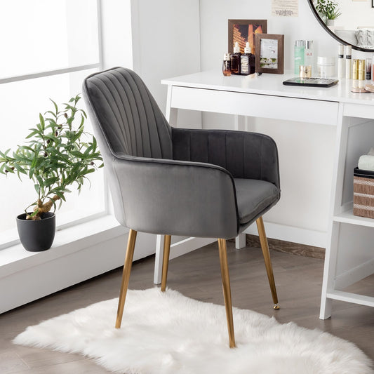 Lot de 2 Chaises Scandinaves en Velours avec Accoudoir et Pieds en Métal pour Salon Chambre Gris