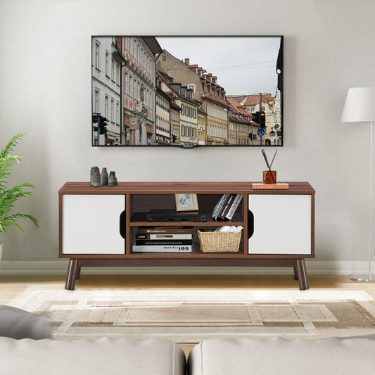 Meuble TV avec Compartiments et Étagères Jusqu’à 43 Pouces pour Salon Chambre Salle de Jeu 120x39x48,8cm Blanc&Noir