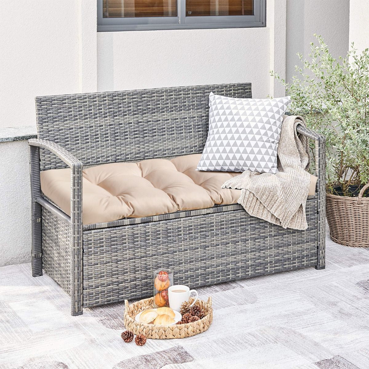 Coussin Banc Extérieur Intérieur 132x49x15 CM pour Bancs de Jardin Coussin Salon de Jardin Extérieur Coton PP Doux Matelas Beige