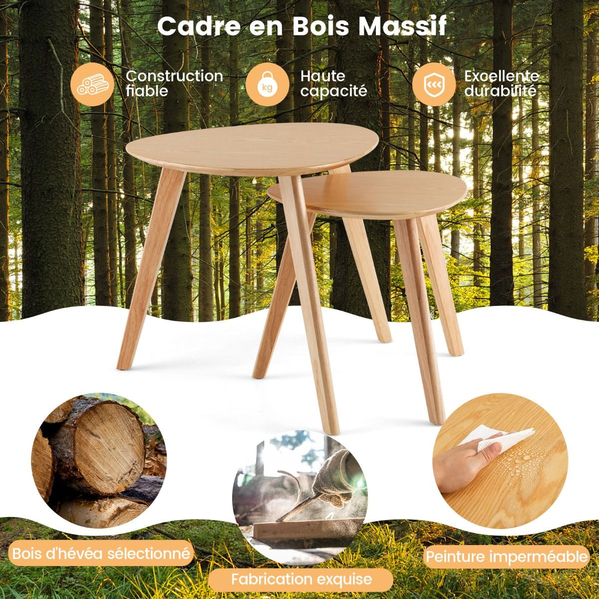 Lot de 2 Tables Basses Gigognes en Bois Table d’Appoint avec Coussinets Antidérapants Combinaison Libre pour Salon Chambre